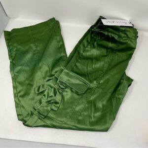 NWT Forest Green Love Fire Satin Cargo Pants